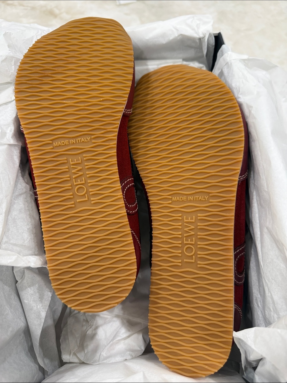 New Loewe Ballet Runner 2.0 Leather Low-Top Sneakers - Burgundy Red and White - Picture 4 of 9
